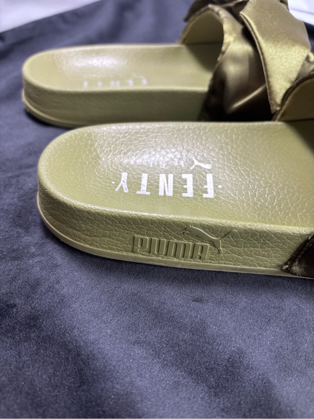 PUMA x FENTY by Rihanna Olive Green Satin Bow Slide Sandals | Women’s US 6 - Picture 8 of 10